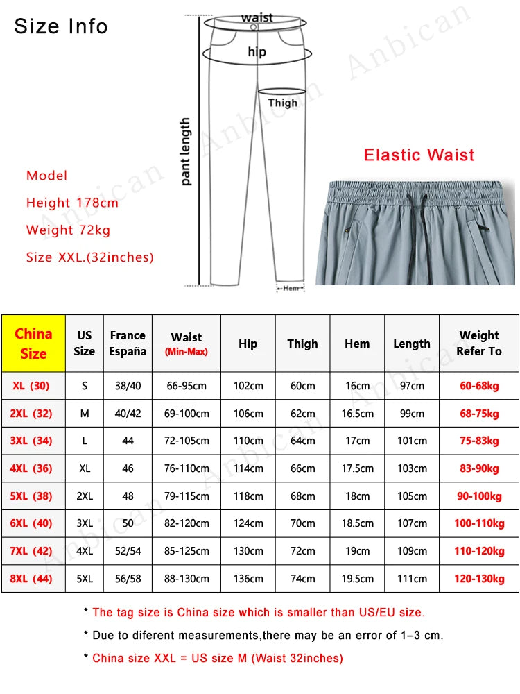 Pantalon de survêtement pour hommes, poches zippées, respirant, séchage rapide, extensible, en Nylon, décontracté, grande taille, pantalon de Sport droit, 8XL, été